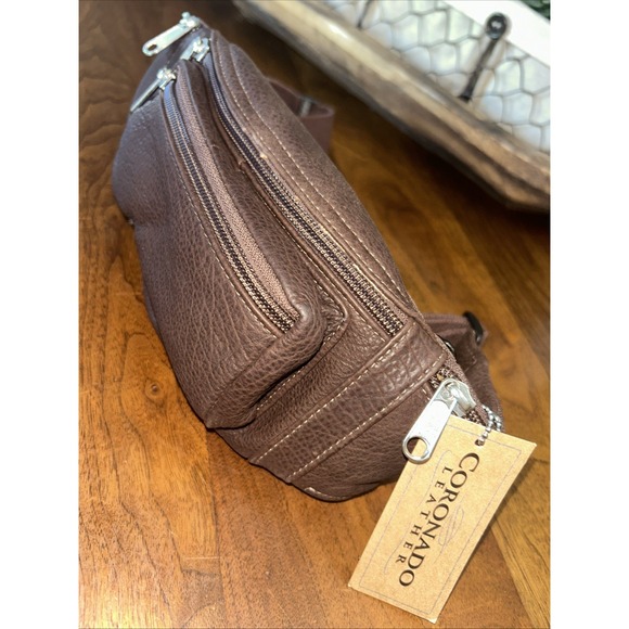 Coronado Brown Bison Leather CCW,EDC sling/fanny locking zipper with keys NWT - Picture 1 of 14